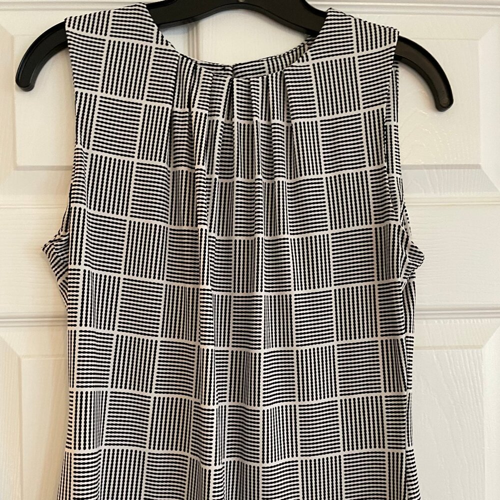 Calvin Klein Sleeveless Blouse Pleated Neck Womens Top Stripes Sz S